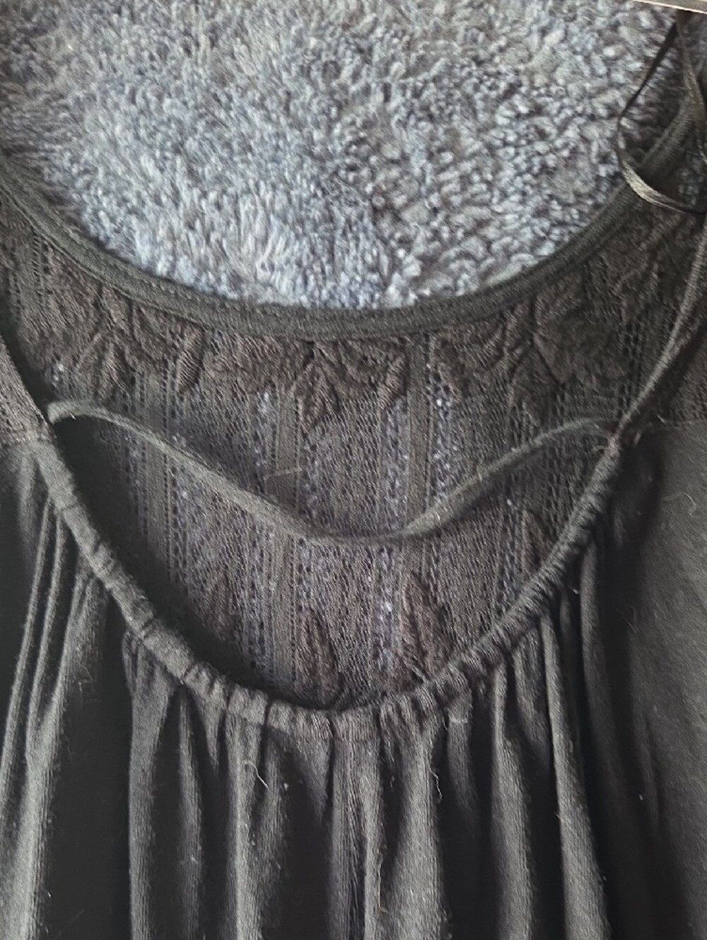 Free People Black Crochet Yoke Short Sleeve Tunic - Picture 6 of 7